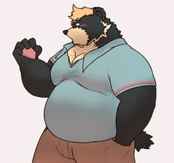  2020 absurd_res alfredblaze anthro arctodus bear black_body black_fur blush bottomwear clothing eyewear fur glasses hi_res humanoid_hands male mammal overweight overweight_anthro overweight_male pants roy_blake shirt short-faced_bear solo spectacled_bear topwear 