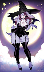  2020 anthro bat_wings bovid breasts caprine choker clothed clothing demon digital_media_(artwork) dress fangs female fur garter_straps goat hair hat headgear headwear hi_res hooves horn jewelry legwear lingerie long_nails luckypan mammal markings membrane_(anatomy) membranous_wings mole_(marking) nails necklace occult_symbol one_eye_closed open_mouth pentagram purple_body purple_fur purple_hair red_eyes shaded sharp_teeth solo stockings symbol tattoo teeth thigh_highs tongue wide_hips wings witch_hat 