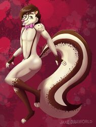  absurd_res anthro ass brown_hair femboy hair hi_res long_tail male mammal mephitid paws pink_nose skunk solo tail tiramisu_skunk 