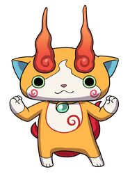  :3 artist_request fiery_tail fire flat_color full_body highres jibakoma looking_at_viewer no_humans official_art simple_background solo standing tail white_background youkai_(youkai_watch) youkai_watch youkai_watch_2 