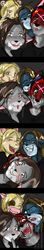  amonomega_(character) anthro anubian_jackal black_hair black_nose blonde_hair blue_eyes blush bovid bovine brown_hair canid canine canis cattle cherushi cherushi_(character) clothed clothing domestic_cat felid feline felis female fox fur grey_body grey_fur grin group hair jackal long_image male mammal pink_nose red_body red_fur scar serval smile tall_image yellow_body yellow_fur 