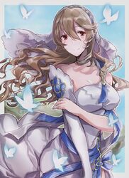  aiueo1234853 bad_id bad_twitter_id bug butterfly closed_mouth commentary_request corrin_(female)_(adrift)_(fire_emblem) corrin_(female)_(fire_emblem) corrin_(fire_emblem) dress female fire_emblem fire_emblem_fates fire_emblem_heroes highres long_hair pointy_ears red_eyes smile solo veil white_dress white_hair 