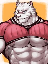  2017 3:4 abs anthro biceps big_muscles blue_eyes clothed clothing felid fur grimoire_of_zero hi_res istani kemono male mammal mercenary_(grimoire_of_zero) muscular muscular_anthro muscular_male nipples pantherine pecs simple_background solo stripes tiger white_body white_fur 