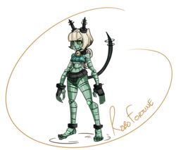  antennae bad_link bell bob_cut cat_tail collar colored_skin female gats_(nougats) green_skin grey_hair joints neck_bell oerba_yun_fang robo-fortune robot robot_girl robot_joints skullgirls solo tail winding_key yellow_eyes 