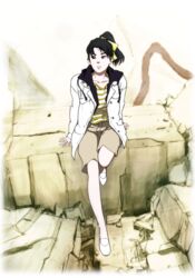  female godzilla_(series) ponytail ribbon saegusa_miki sitting 