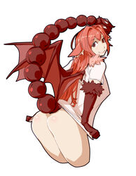  animal_ears animal_hands ass blush brown_eyes closed_mouth cowboy_shot cropped_legs female from_behind fur_collar leaning_forward long_hair looking_at_viewer looking_back manticore_(monster_girl_encyclopedia) materclaws monster_girl monster_girl_encyclopedia naked_shirt orange_hair prehensile_tail red_wings shirt short_sleeves simple_background smile solo standing tail tail_raised white_background wings 