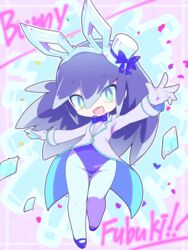  alternate_hairstyle animal_ears bow bowtie english_text fake_animal_ears female fubukihime gloves green_eyes hat leotard long_hair looking_at_viewer nollety open_mouth pantyhose purple_hair rabbit_ears solo top_hat traditional_youkai youkai_(youkai_watch) youkai_watch yuki_onna 