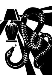  2015 ambiguous_gender black_and_white bone digital_drawing_(artwork) digital_media_(artwork) feral forked_tongue furniture_lamp hi_res lamp light light_beam long_body monochrome reptile scalie scp-2660 scp_foundation serpentine silhouette simple_background snake solo sunnyclockwork tongue vertebrae white_background x-ray_vision 