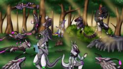  16:9 4k absurd_res alien anthro backpack bio(protogen) biogentic biogentic_(protogen) claws female fluffy fluffy_tail fur grey_body grey_fur group hi_res horn hunamarts machine male mizu_(protogen) pan pink_body pink_fur protogen protogen_visor purple_body shizuka(protogen) slug_tail tail visor white_body white_fur widescreen 