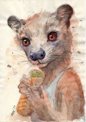  anthro big_eyes dimasbka dream ears_up euplerid eye_contact female food fossa happy looking_at_another looking_at_viewer mammal shawarma whiskers_black 