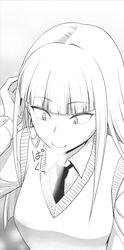  aoki_kanji blunt_bangs breasts cardigan cardigan_vest collared_shirt fellatio fellatio_gesture female greyscale hair_between_eyes katou_asuka long_hair monochrome necktie oral school_uniform sexually_suggestive shirt simulated_fellatio smile solo sweater_vest watashi_ga_motenai_no_wa_dou_kangaetemo_omaera_ga_warui! 