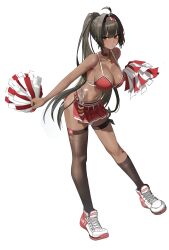  absurdres bandaid bandaid_on_arm bandaid_on_hip bandaid_on_stomach bandaid_on_thigh bay_(nikke) cheerleader dark-skinned_female dark_skin female full_body goddess_of_victory:_nikke hallo_(rltkdydrltk) highres lock mole mole_on_stomach navel padlock padlocked_collar red_streaks simple_background solo two-tone_tank_top white_background 