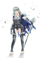  armor armored_leotard bavaa black_armor black_hairband blue_cape brooch cape corrin_(female)_(fire_emblem) corrin_(female)_(nohr_noble)_(fire_emblem) corrin_(fire_emblem) female fire_emblem fire_emblem_fates fire_emblem_heroes gauntlets hairband highres jewelry leotard pointy_ears toeless_legwear torn_cape torn_clothes torn_leotard yato_(fire_emblem) 