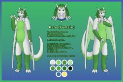  2024 2_horns 3:2 anthro breasts claws collar collar_only digitigrade dragon english_text female fur furred_dragon furred_scalie green_body green_eyes green_fur green_hair hair hand_on_belly hand_on_breast hi_res horn looking_at_belly looking_at_viewer membrane_(anatomy) membranous_wings model_sheet mythological_creature mythological_scalie mythology nude scalie shaded simple_background smile soft_shading solo tail text white-dragon white_body white_fur wings 