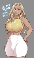  1futa 2020 2020s abs ball_bulge balls balls_under_clothes bare_shoulders blonde_hair breasts brown_hair bulge cameltail cleavage clothed clothed_futanari curvy dark-skinned_futanari dark_skin dated flaccid futa_only futa_sans_pussy futanari hand_on_hip hourglass_figure huge_breasts kirihara_torajyuro_tatsumune long_hair looking_at_viewer muscular muscular_futanari pencil_skirt penis penis_bulge penis_under_clothes penis_under_skirt ryo_agawa skirt solo solo_futa standing tank_top tight_skirt wide_hips 