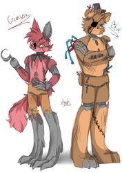  animatronic anthro bear bow_(feature) bow_tie button_(fastener) canid canine clothing duo exposed_endoskeleton eye_patch eyewear five_nights_at_freddy&#039;s five_nights_at_freddy&#039;s_2 fox hat headgear headwear hook hook_hand machine male mammal myebi oil pirate robot scottgames top_hat wire withered_foxy_(fnaf) withered_freddy_(fnaf) 