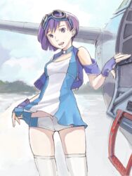  aircraft airplane bad_drawr_id bad_id breasts character_request copyright_request dress female gloves looking_at_viewer no+bi= oekaki short_hair short_shorts shorts solo thighhighs 