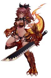  alternate_version_at_source animal_humanoid dragon dragon_humanoid female fire human humanoid kenkou_cross mammal melee_weapon monster_girl_(genre) mythological_creature mythological_salamander mythological_scalie mythology scales scalie simple_background solo sword tail text weapon white_background 