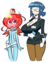  2girls animated animated blue_hair blush breasts brown_hair cleavage glasses helmet large_breasts looking_at_viewer luluco luluco_(cosplay) matsu-sensei multiple_girls original secretary_(uchuu_patrol_luluco) secretary_(uchuu_patrol_luluco)_(cosplay) spacesuit thigh_gap uchuu_patrol_luluco 