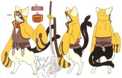  artwork blazblue feline hood hoodie jubei_(blazblue) katana ninja sword weapon 