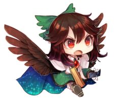  :o angry arm_cannon asymmetrical_legwear black_thighhighs black_wings bow cape chibi female full_body green_bow green_skirt hair_ornament hair_ribbon hairbow keemoringo long_hair looking_away mismatched_legwear oerba_yun_fang open_mouth protected_link puffy_sleeves red_eyes reiuji_utsuho ribbon shirt short_sleeves simple_background sitting skirt solo thighhighs third_eye touhou v-shaped_eyebrows weapon white_background wings 