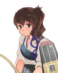  bad_id bad_pixiv_id blush brown_eyes brown_hair commentary_request female japanese_clothes kaga_(kancolle) kantai_collection looking_at_viewer muneate photoshop_(medium) side_ponytail smile solo white_background yuu_(kfc) 