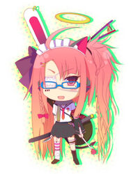  ahoge animal_ears armband asymmetrical_hair blue-framed_eyewear blunt_bangs boots bow braid bridal_garter cat_ears chibi commentary_request demon_tail detached_sleeves earrings eyepatch facial_mark fangs female flat_chest frills garter_straps glasses gradient_hair guitar_case hair_ornament hair_stick hairbow hairpin halo headphones heart holster huge_ahoge instrument_case jewelry kanzashi katana knife koumei_(harmonizer) large_bow long_hair loose_socks maid_headdress messy_hair mole mole_under_eye multicolored_hair name_tag no_nose one_side_up open_mouth original photoshop_(medium) pink_hair rabbit_ears red_eyes ribbon scarf school_swimsuit school_uniform serafuku sheath sheathed side_braid single_braid single_earring single_sock single_thighhigh skirt socks solo striped_clothes striped_socks swimsuit swimsuit_under_clothes sword tail thigh_holster thighhighs ultimate_moe ume_(koumei) wand weapon 