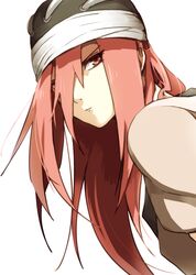  bad_id bad_pixiv_id brown_eyes closed_mouth commentary_request female hair_between_eyes helmet long_hair naruto naruto_(series) red_hair simple_background solo soyaka tayuya_(naruto) white_background 