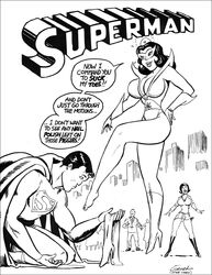  boots boots_removed cape carol_ferris clark_kent cleavage comic_cover cover dc dc_comics dominant_female feet female femdom green_lantern_(series) high_heels joe_gravel large_breasts male malesub monochrome parody public speech_bubble star_sapphire_(dc) star_sapphire_corps submissive_male superhero superman superman_(series) supervillain 