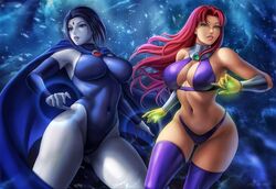  2girls 5_fingers alien alien_girl alternate_version_available belly_button belt big_breasts bikini bikini_bottom bikini_top blue_eyes blue_hair bracelet bracelets breasts busty cape cleavage clothed clothed_female clothes clothing collar color colored costume curvaceous curvy curvy_figure dark_hair dc dc_comics eyelashes eyeshadow female female_only flowerxl forehead_jewel glowing_eyes green_eyes grey_skin hair happy hourglass_figure humanoid large_breasts leotard lipstick long_hair looking_away makeup medium_hair midriff multiple_females multiple_girls navel no_bra no_panties no_underwear og05 open_eyes orange_skin outfit purple_lips purple_lipstick purple_thighhighs raven_(dc) red_hair revealing_clothes round_ears simple_background skimpy_clothes smile smiling starfire stomach straight_hair superheroine swimsuit tamaranean teen_titans teeth thick_thighs thighhighs thin_waist third-party_edit tight_clothing uncensored uniform very_long_hair voluptuous wide_hips 