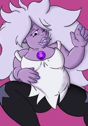  amethyst_(steven_universe) bedroom_eyes biting_lip breasts censored clothed clothing gem_(species) gray_hair hightooncartoon hottoddy lipstick overweight overweight_female painted_nails piercing purple_body purple_nail_polish purple_nails purple_skin star_eyes steven_universe stretch_marks thick_thighs 