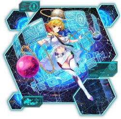  alternate_costume belt blonde_hair blue_hair boots breasts chains closed_mouth clothes_writing earth_(ornament) female full_body game_cg gold_chain hecatia_lapislazuli hecatia_lapislazuli_(gate_administrator) hecatia_lapislazuli_(moon) highres holographic_interface large_breasts leg_up long_hair looking_at_viewer midriff moon_(ornament) multicolored_hair navel official_art red_hair rotte_(1109) science_fiction see-through_clothes shirt skirt smile solo thigh_boots third-party_source touhou touhou_lostword transparent_background underworld_(ornament) white_belt white_boots white_shirt white_skirt yellow_eyes 