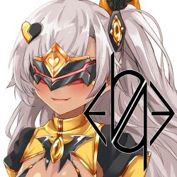  blush breasts cleavage corruption dark-skinned_female dark_persona dark_skin female girls&#039;_frontline grey_hair hair_ornament heart heart_hair_ornament highres logia13laplace long_hair mask open_mouth simple_background smile solo ts_magical_girl_nao ump45_(girls&#039;_frontline) upper_body variant_set white_background 
