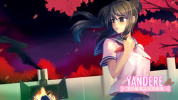  ayano_aishi bakki black_hair blood blood_on_knife blood_on_weapon brown_eyes commentary copyright_name corpse empty_eyes english_commentary female fire highres incinerator knife lips night night_sky parted_lips photoshop_(medium) ponytail school_uniform serafuku skirt sky smoke solo_focus tree weapon yandere yandere_simulator 