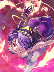  ass bad_id bad_pixiv_id bare_shoulders bracelet celine_jules dress elbow_gloves female gloves hat jewelry long_hair magic no_tattoo one_eye_closed pink_background pointy_hat purple_dress purple_eyes purple_hair short_dress smile solo star_ocean star_ocean_the_second_story thighhighs white_gloves white_thighhighs witch_hat ycco_(estrella) 