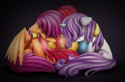  apple_bloom_(mlp) bodily_fluids crying cutie_mark_crusaders_(mlp) dark_background equid equine female feral friendship_is_magic fur group group_hug hair hasbro high-roller2108 horn horse hug hugging_another jewelry looking_down mammal my_little_pony mythological_creature mythological_equine mythology necklace orange_body orange_fur pegasus pony purple_hair red_hair sad scootaloo_(mlp) sweetie_belle_(mlp) tears unicorn white_body white_fur wings yellow_body yellow_fur young young_feral 