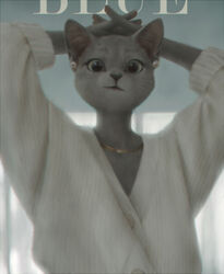  anthro black_nose clothed clothing domestic_cat ear_piercing felid feline felis fur grey_body grey_fur jewelry looking_at_viewer mammal necklace piercing solo terry_grimm 