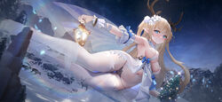  antlers arm_garter armpits babydoll bare_shoulders black_panties blonde_hair blue_eyes blush breasts character_request christmas_tree deer deer_antlers dutch_angle female flower full_body giant giantess glowing hair_flower hair_ornament haze/reverb highres holding holding_lantern horns lace-trimmed_panties lace-trimmed_thighhighs lace_trim lantern long_hair looking_at_viewer lying medium_breasts mountain navel night night_sky no_shoes official_art on_side outdoors panties pointy_ears reindeer sideboob sky snow solo star_(sky) starry_sky stomach string_panties thighhighs two_side_up underwear white_babydoll white_flower white_thighhighs wrist_cuffs 