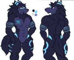  abs anthro biceps blue_body blue_eyes blue_fur canid canine canis fur horn kindred_(lol) league_of_legends male mammal model_sheet muscular rear_view riot_games scar solo tail tencent wolf wolf_(lol) zak_(zak_hitsuji) zak_hitsuji 