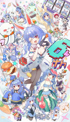  :d :p absurdres animal_ear_fluff animal_ear_hood animal_ears animal_hood anniversary bacon baggy_pants balloon basket bikini bikini_skirt black_leotard black_pantyhose black_shoes blonde_hair blue_bikini blue_dress blue_hair blue_hat blue_skirt blunt_bangs blush bra_over_clothes broom broom_riding burger cable_knit cardigan carrot center_frills don-chan_(usada_pekora) double_bun dress explosive food fried_egg frilled_sleeves frills fruit fur-trimmed_dress fur_scarf fur_trim gradient_hair grey_hair hair_bun hair_over_shoulder hat heterochromia highres hololive hood hooded_cardigan houshou_marine interlocked_fingers jiangshi_costume jiru-kun_(usada_pekora) kikirara_vivi leg_ribbon leotard leotard_under_clothes long_hair low-braided_long_hair low-tied_long_hair maid_headdress minato_aqua minato_aqua_(1st_costume) multicolored_hair multiple_girls murasaki_shion murasaki_shion_(1st_costume) pants pantyhose parted_bangs pekomama pekomon_(usada_pekora) pink_hair pleated_skirt prison_clothes puffy_short_sleeves puffy_sleeves purple_dress purple_hair purple_hat purple_pants qingdai_guanmao rabbit_balloon rabbit_ears red_eyes red_hair ribbon roya_(roya247) shiranui_flare shirogane_noel shoes short_eyebrows short_sleeves skirt sleeves_past_fingers sleeves_past_wrists slot_machine smile sunglasses swimsuit thick_eyebrows thigh_bands thigh_ribbon tnt tnt_block_(minecraft) tongue tongue_out twintails_with_braided_base two-tone_hair usada_pekora usada_pekora_(10th_costume) usada_pekora_(1st_costume) usada_pekora_(casual) usada_pekora_(furi_furi_bunny_dress) usada_pekora_(prisoner) usada_pekora_(summer) usada_pekora_(usagi_the_megami) v veil virtual_youtuber visor_cap watermelon white_dress white_hair white_veil white_wrist_cuffs wide_sleeves witch_hat wrist_cuffs yellow_cardigan yellow_eyes 