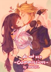  1boy arms_around_neck artist_name arwaiel bikini bikini_under_clothes black_bikini black_hair black_sailor_collar black_shirt blonde_hair blush breasts closed_eyes cloud_strife cloud_strife_(maritime_sailor) commission couple cowboy_shot denim denim_skirt elbow_pads english_commentary facing_another female final_fantasy final_fantasy_vii final_fantasy_vii_ever_crisis fingerless_gloves frayed_skirt from_side gloves grey_skirt groin hand_on_another&#039;s_back hand_on_another&#039;s_hip hand_on_another&#039;s_shoulder heads_together heart highleg highleg_bikini kissing large_breasts long_hair low-tied_long_hair midriff miniskirt navel parted_lips sailor_collar see-through_clothes see-through_shirt shirt short_sleeves side-tie_bikini_bottom single_elbow_pad skirt smile spiked_hair swimsuit tied_shirt tifa_lockhart tifa_lockhart_(lifeguard) white_shirt 