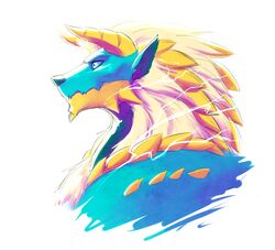  anthro blue_body blue_eyes blue_scales bust_portrait capcom electricity electrogenesis evion fanged_wyvern fur hi_res horn male monster_hunter portrait scales simple_background smile solo white_background white_body white_fur zinogre 