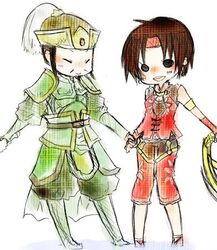  1boy female liu_bei lowres shin_sangoku_musou sun_shang_xiang 