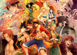  2girls 6+boys afro animal beard black_hair blonde_hair blue_hair breasts brook_(one_piece) cigar cigarette cleavage closed_eyes cloud coat commentary_request crown curly_eyebrows donquixote_doflamingo earrings edward_newgate epaulettes eustass_kid eyewear_on_head facial_hair fire food formal franky_(one_piece) freckles fur_trim geiyajin glasses goatee goggles goggles_on_head green_hair grin guitar hair_over_one_eye happy hat highres huge_afro instrument jacket jacket_on_shoulders jewelry katana kuzan_(aokiji) large_breasts long_hair long_nose long_sideburns looking_at_viewer marco_(one_piece) md5_mismatch microphone microphone_stand money monkey_d._luffy moustache multiple_boys multiple_girls muscular nami_(one_piece) necktie nico_robin one-eyed one_eye_closed one_piece open_clothes open_mouth open_shirt orange_hair pants portgas_d._ace red_hair reindeer resolution_mismatch roronoa_zoro sanji_(one_piece) sash scar scar_across_eye scar_on_face shanks_(one_piece) sheath sheathed shirt short_hair sideburns silvers_rayleigh skeleton sky smile smoker_(one_piece) smoking source_smaller straw_hat suit sunglasses suspenders sword tattoo teeth tony_tony_chopper trafalgar_law usopp very_long_hair weapon white_hair 