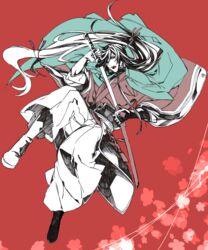  1boy black_hair blue_eyes endend_(shinia) izumi-no-kami_kanesada japanese_clothes long_hair solo touken_ranbu very_long_hair 