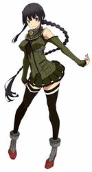  adapted_costume akitetsu alternate_breast_size bad_id bad_twitter_id black_eyes black_hair braid collar cosplay detached_sleeves female highres kantai_collection kitakami_(kancolle) long_hair looking_at_viewer sidelocks smile solo thighhighs yamato_(kancolle) yamato_(kancolle)_(cosplay) 