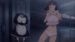  ahoge animated animated ass blush bouncing_breasts breast_bounce breasts brown_hair dancing harada_makoto large_breasts maid navel panties pink_panties shirt short_hair smile uchuu_senkan_yamato uchuu_senkan_yamato_2199 underwear 