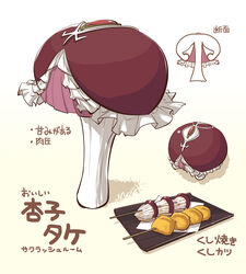  chauke commentary_request dated food food_focus foodification frills gradient_background mahou_shoujo_madoka_magica mahou_shoujo_madoka_magica_(anime) mushroom no_humans objectification plate sakura_kyoko sakura_kyoko_(magical_girl) soul_gem stick translation_request 