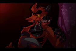  animated animatronic anthro canid canine dark eye_patch eyewear five_nights_at_freddy&#039;s five_nights_at_freddy&#039;s_4 fox glowing glowing_eyes hook machine male mammal nightmare_foxy_(fnaf) robot robotic_tongue scottgames sharp_teeth short_playtime solo teeth thehobbyhorse 