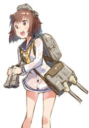  :d binoculars brown_eyes brown_hair commentary_request dress female kantai_collection open_mouth photoshop_(medium) sailor_dress short_hair smile solo yasu yukikaze_(kancolle) 